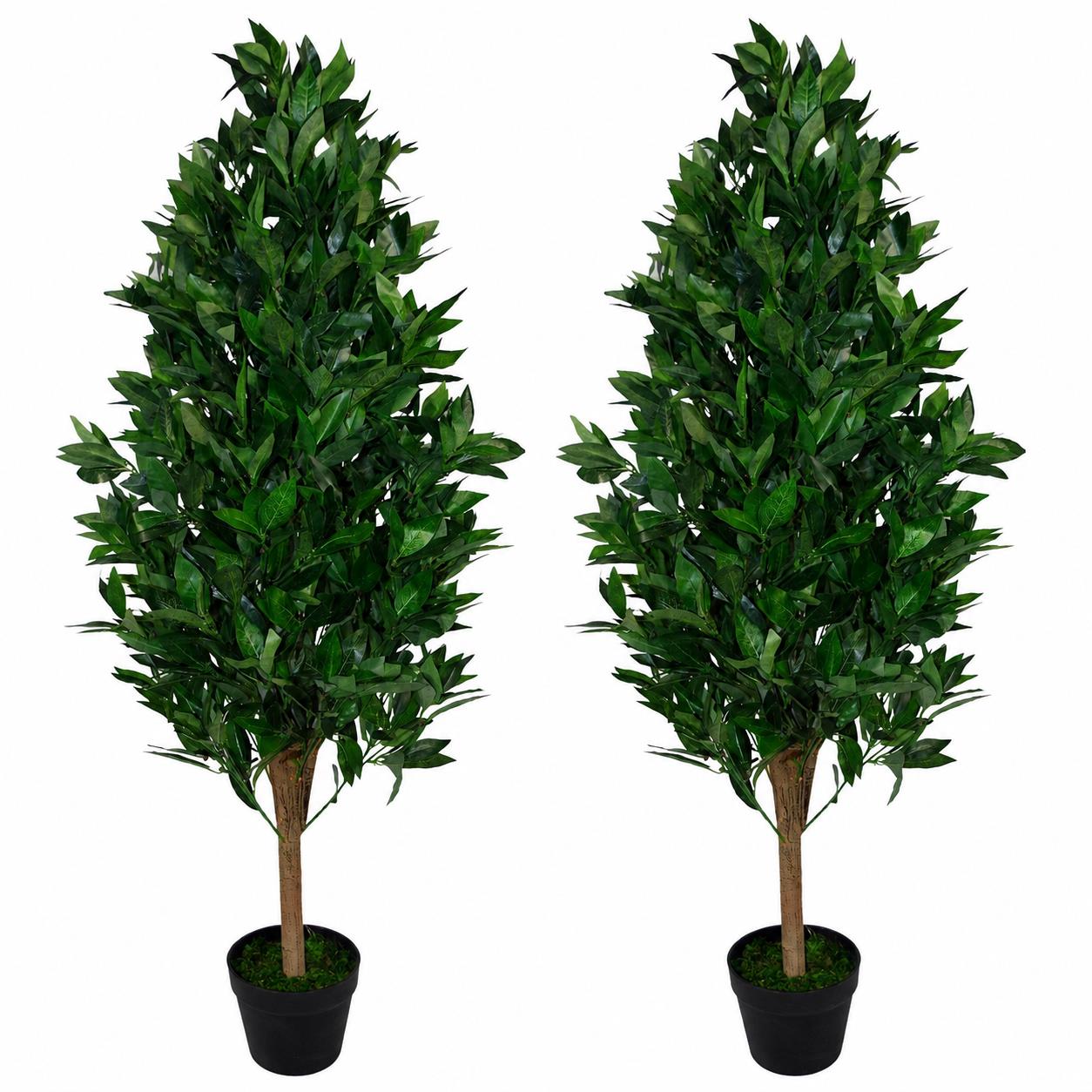 Pair of 120cm (4ft) Artificial Topiary Bay Trees Pyramid Cones - Extra Large