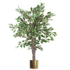 Artificial Ficus Tree Plant White Edge Twist 130cm Plants Gold Metal Planter