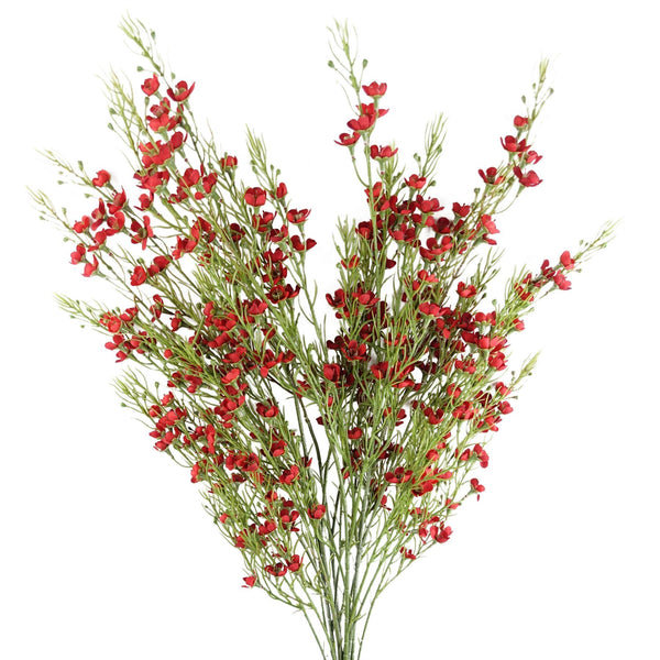 Pack of 6 x 100cm Artificial Foliage Stem with Small Flowers - Red - Premium Quality