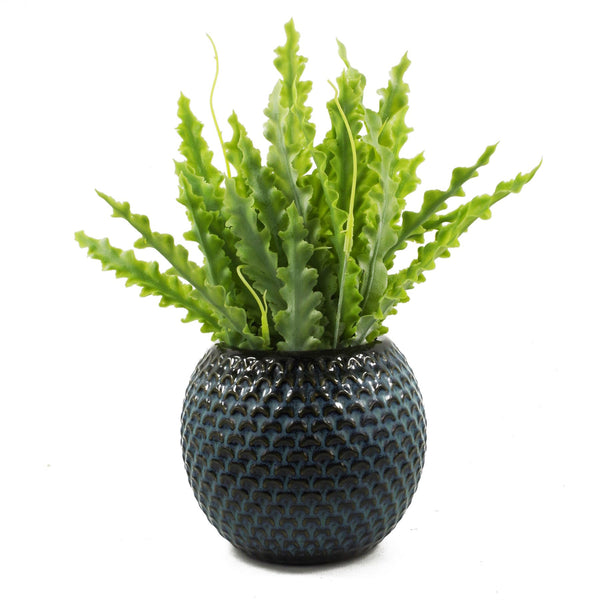 Ceramic Plant Pot Planter Blue Crisscross 14 x 14 x 12.5cm