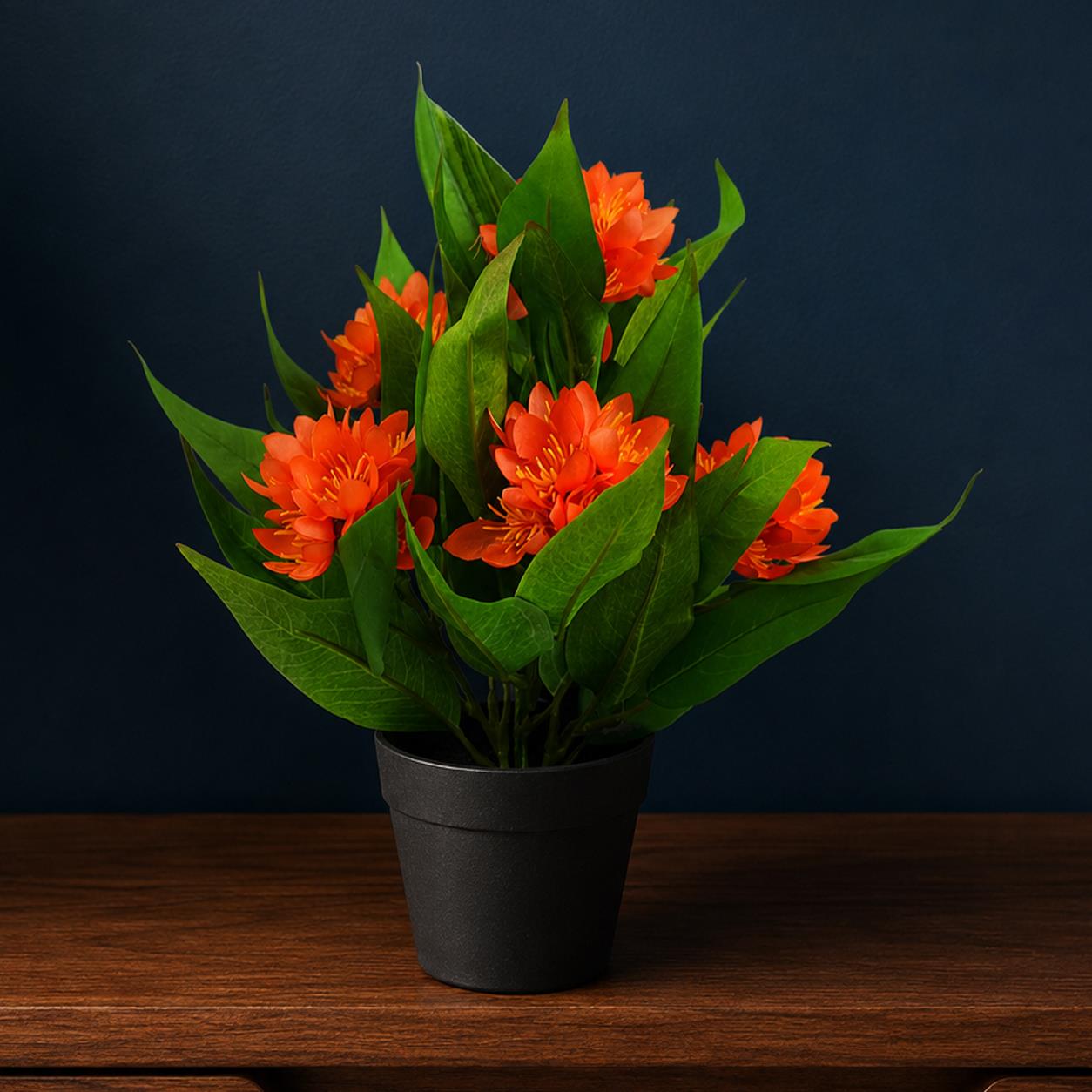 Leaf Design 18cm Artificial Freesia Plant Orange Flowering