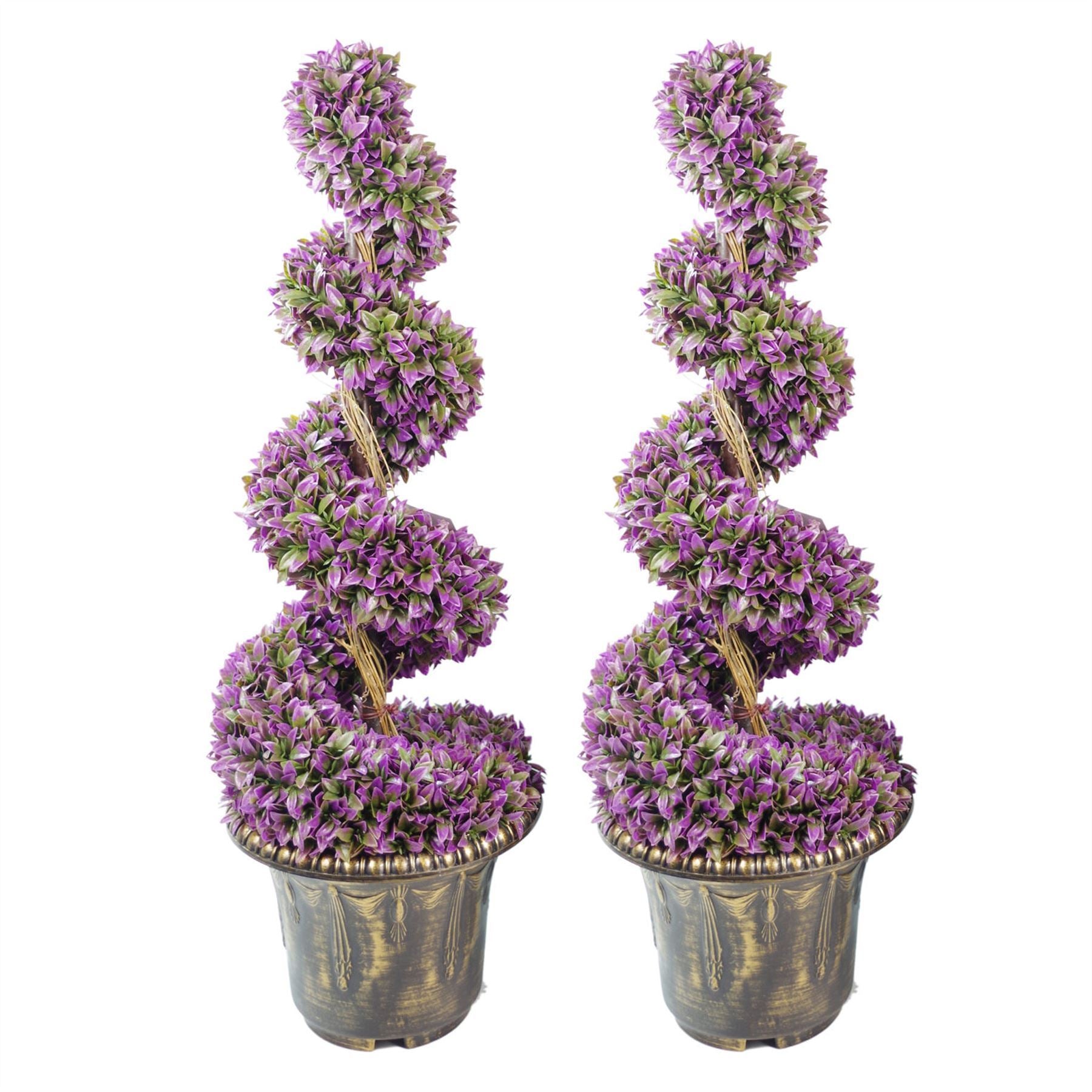90cm Pair of Purple Large Botanik Spiral Topiary Trees with Decorative Planters - Premium Quality