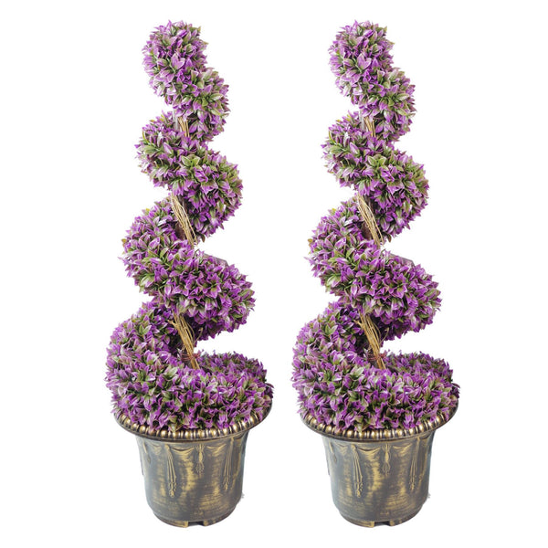 90cm Pair of Purple Large Botanik Spiral Topiary Trees with Decorative Planters - Premium Quality