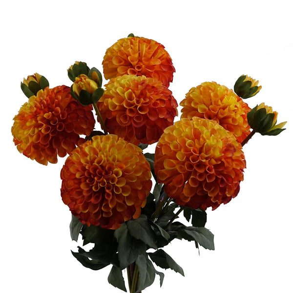 6 x Dhalia PomPom Artificial Flowers Orange