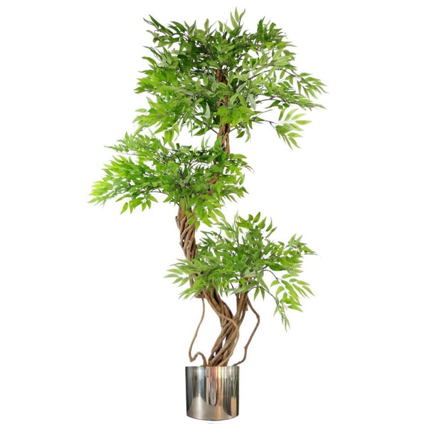 140cm Botanik Realistic Artificial Japanese Fruticosa Ficus Tree, Green Silver - Premium Quality