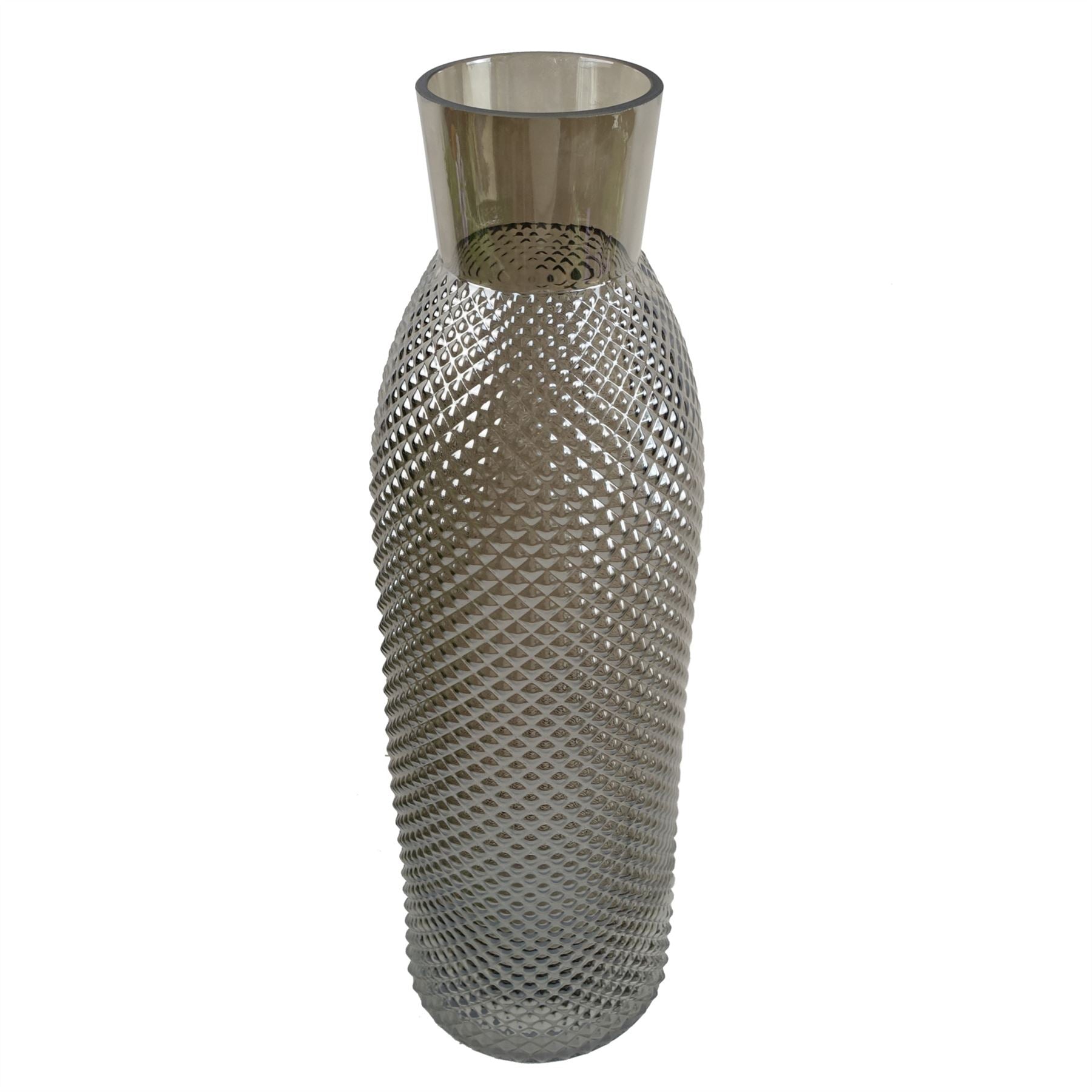 Glass Vase Smoke Grey Diamond Tall Glass Vase 50cm