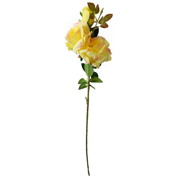 80cm Artificial Yellow Rose Stem - 3 flowers