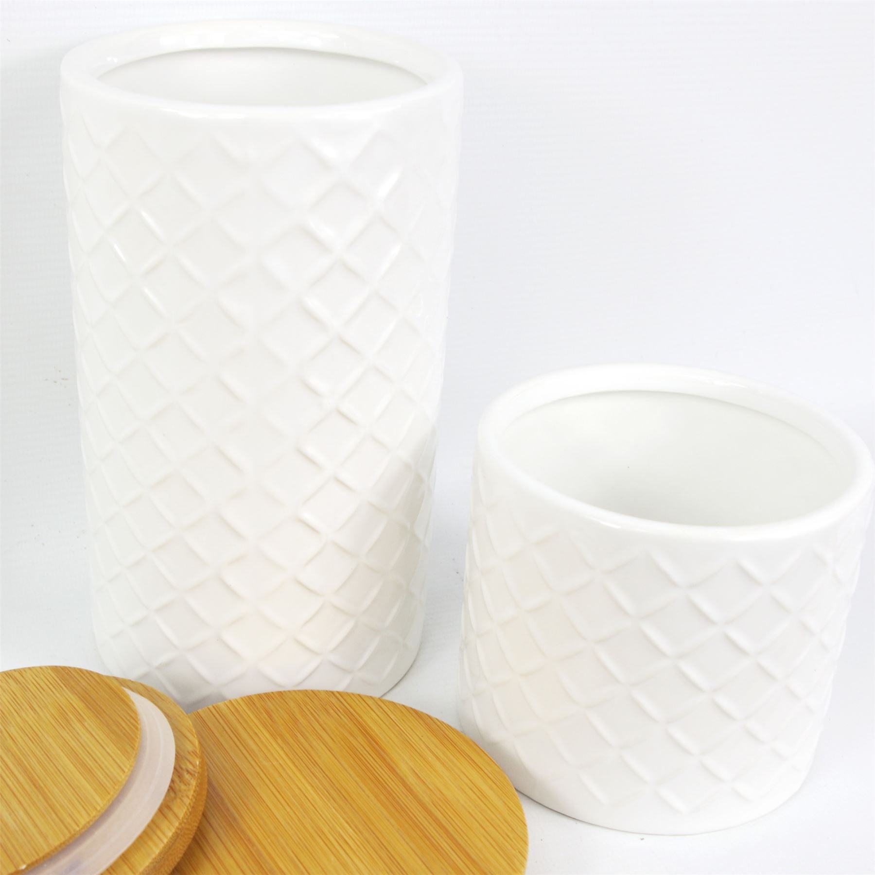 Ceramic Storage Jars Kitchen Canisters Lids Cream 18cm Set 2