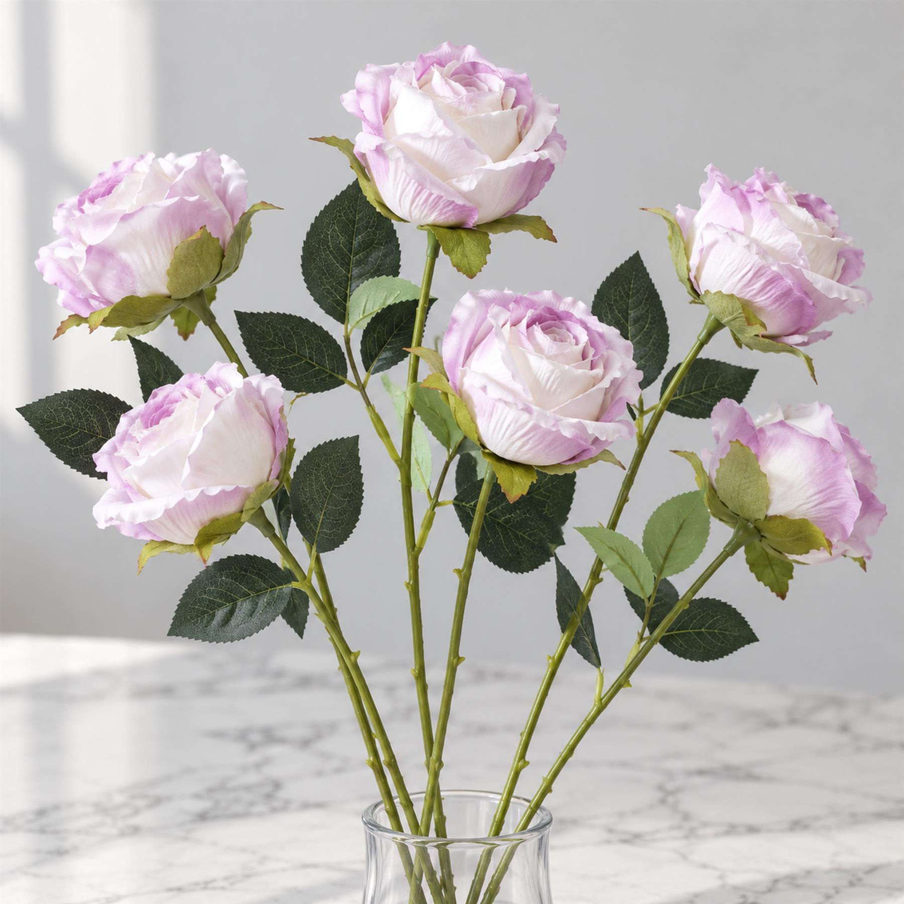 Pack of 6 x 55cm Artificial Pink and Cream Rose Stems