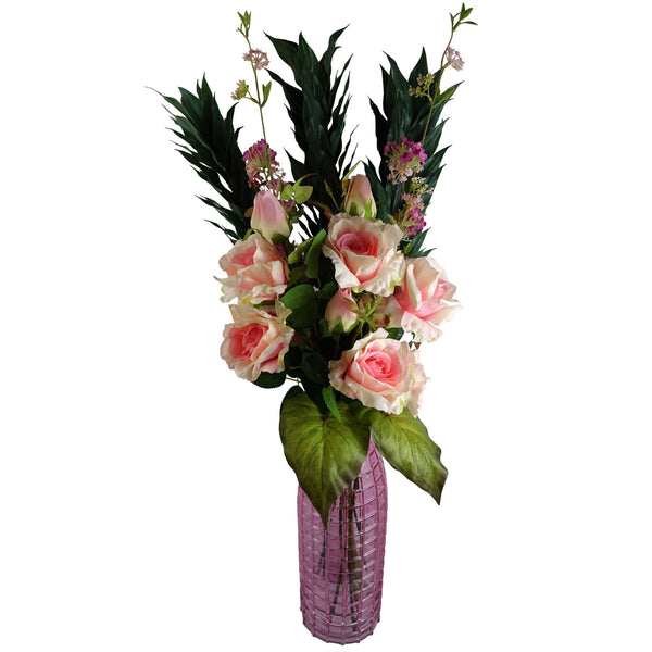 80cm Artificial Pink Rose Stem - 3 flowers