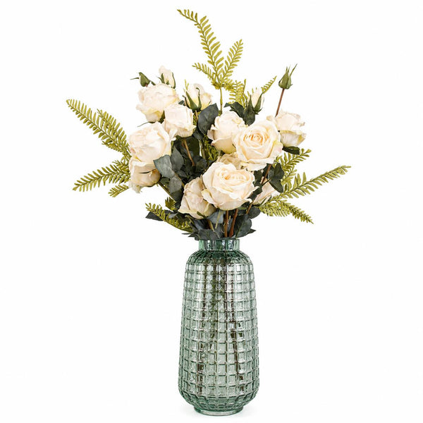Leaf 60cm Artificial Rose Display Glass Vase