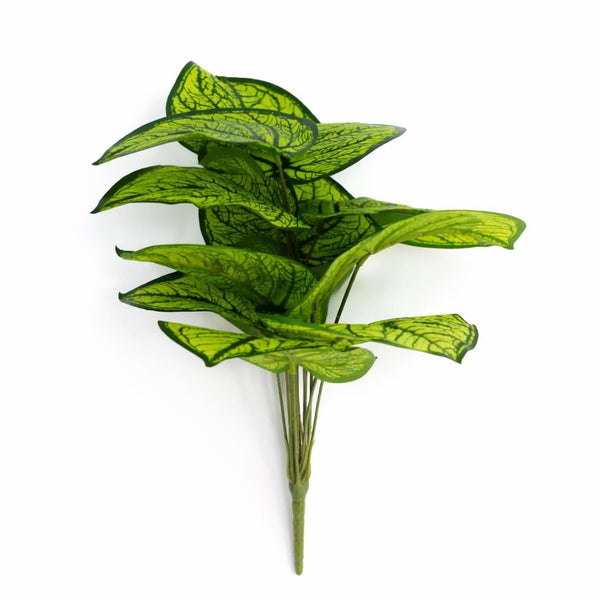 Pack of 6 x 60cm Artificial Caladium Style Stem Plant Bright Green Variegated Faux Foliage Arrangement