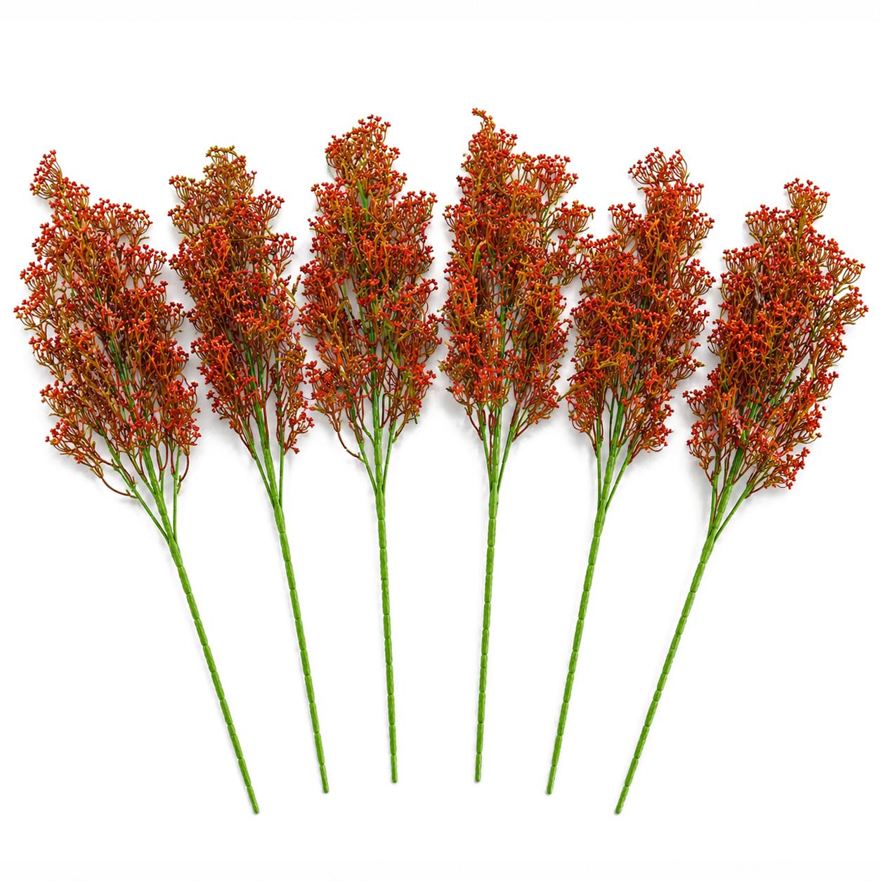 Pack of 6 x 75cm Artificial Coral Berry Spray Bush Stem