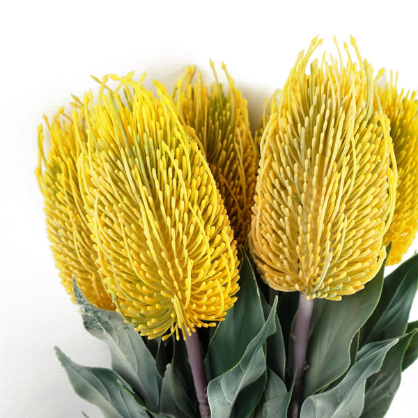 Pack of 6 x 75cm Banksia Menziesii Yellow Flower Stem Artificial - Premium Quality