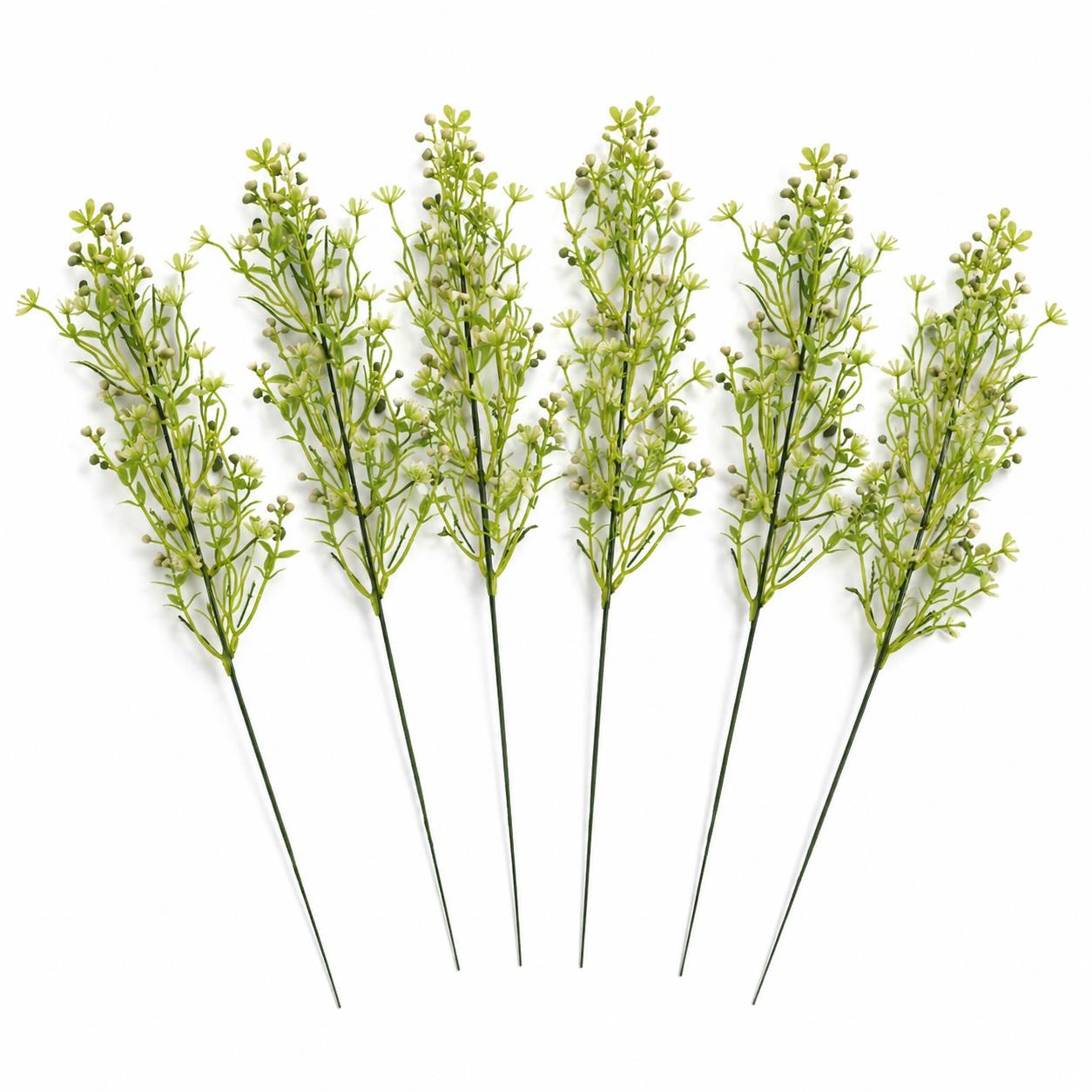 Pack of 6 x 48cm Artificial Wild Berry Blossom Spray Stem – Faux Green Floral Filler