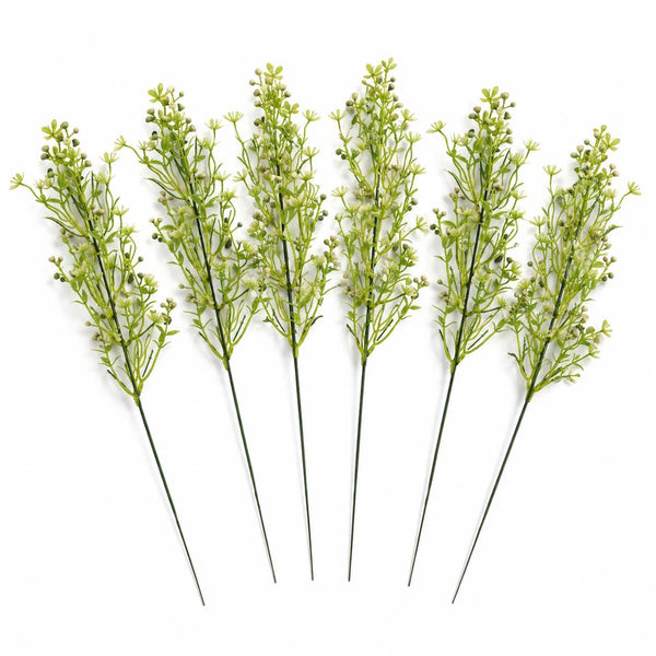 Pack of 6 x 48cm Artificial Wild Berry Blossom Spray Stem – Faux Green Floral Filler