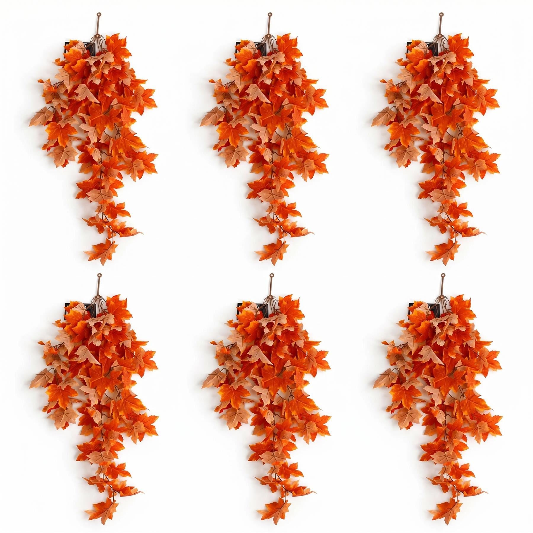 Pack of 6 x 70cm Artificial Trailing Grape Ivy Plant Faux Hanging Foliage - Orange - Premium Quality