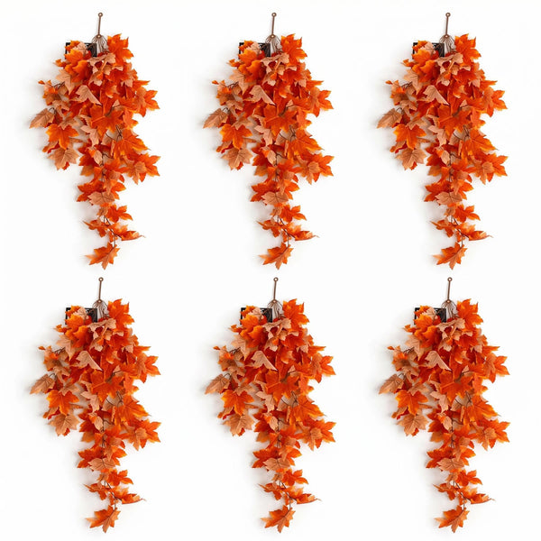 Pack of 6 x 70cm Artificial Trailing Grape Ivy Plant Faux Hanging Foliage - Orange - Premium Quality