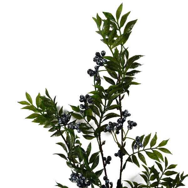 Leaf Design 70cm Nandina Foliage Blue Berry Spray Artificial