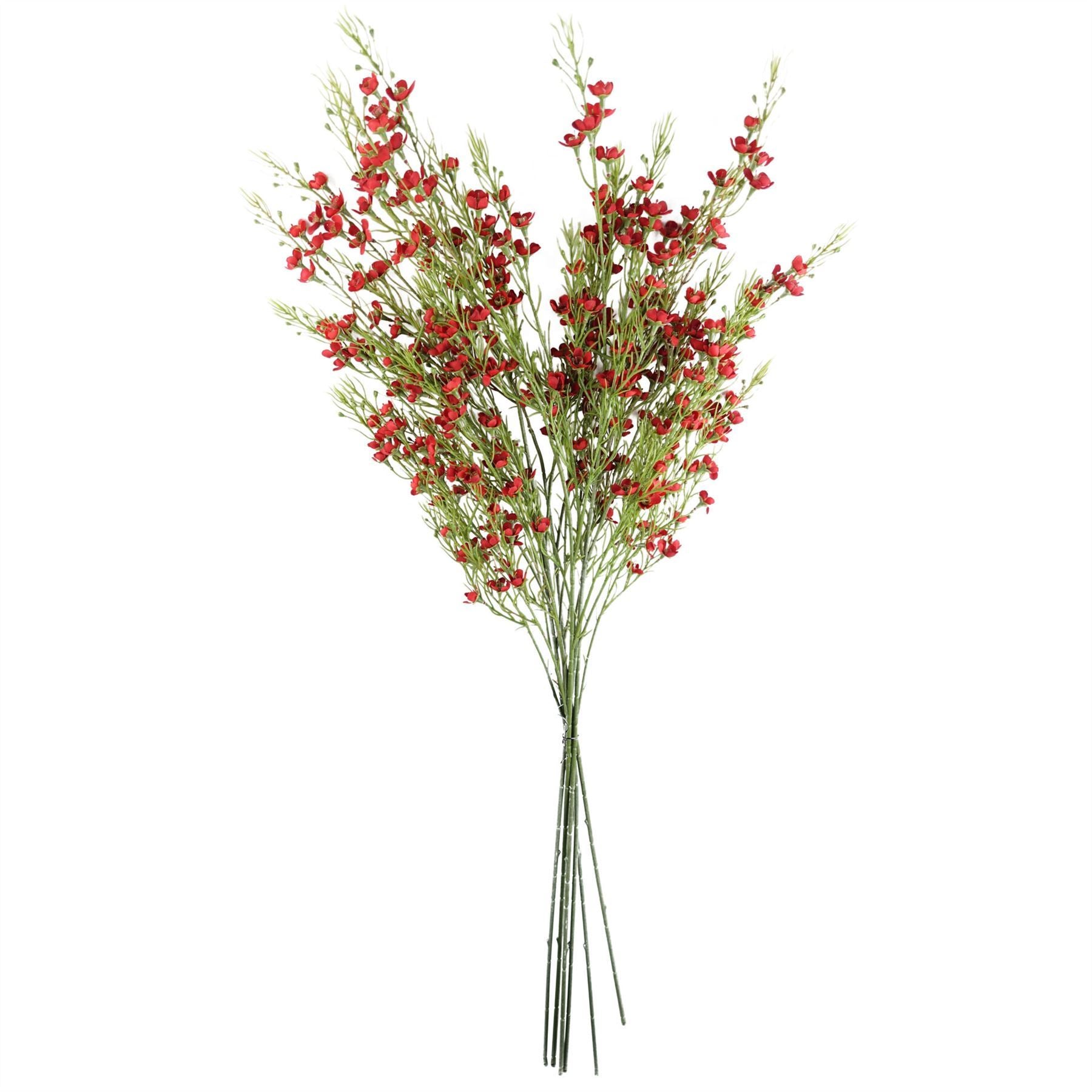 Pack of 6 x 100cm Artificial Foliage Stem with Small Flowers - Red - Premium Quality