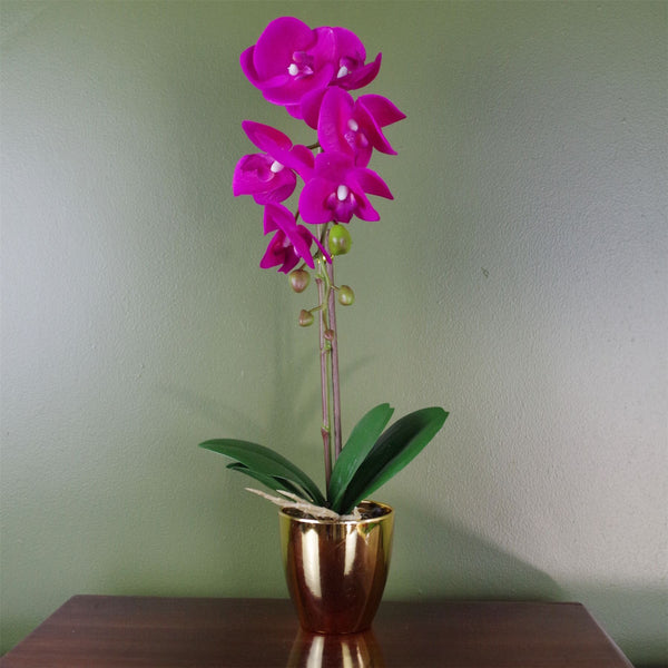 Artificial 46cm Orchid Dark Pink / Gold
