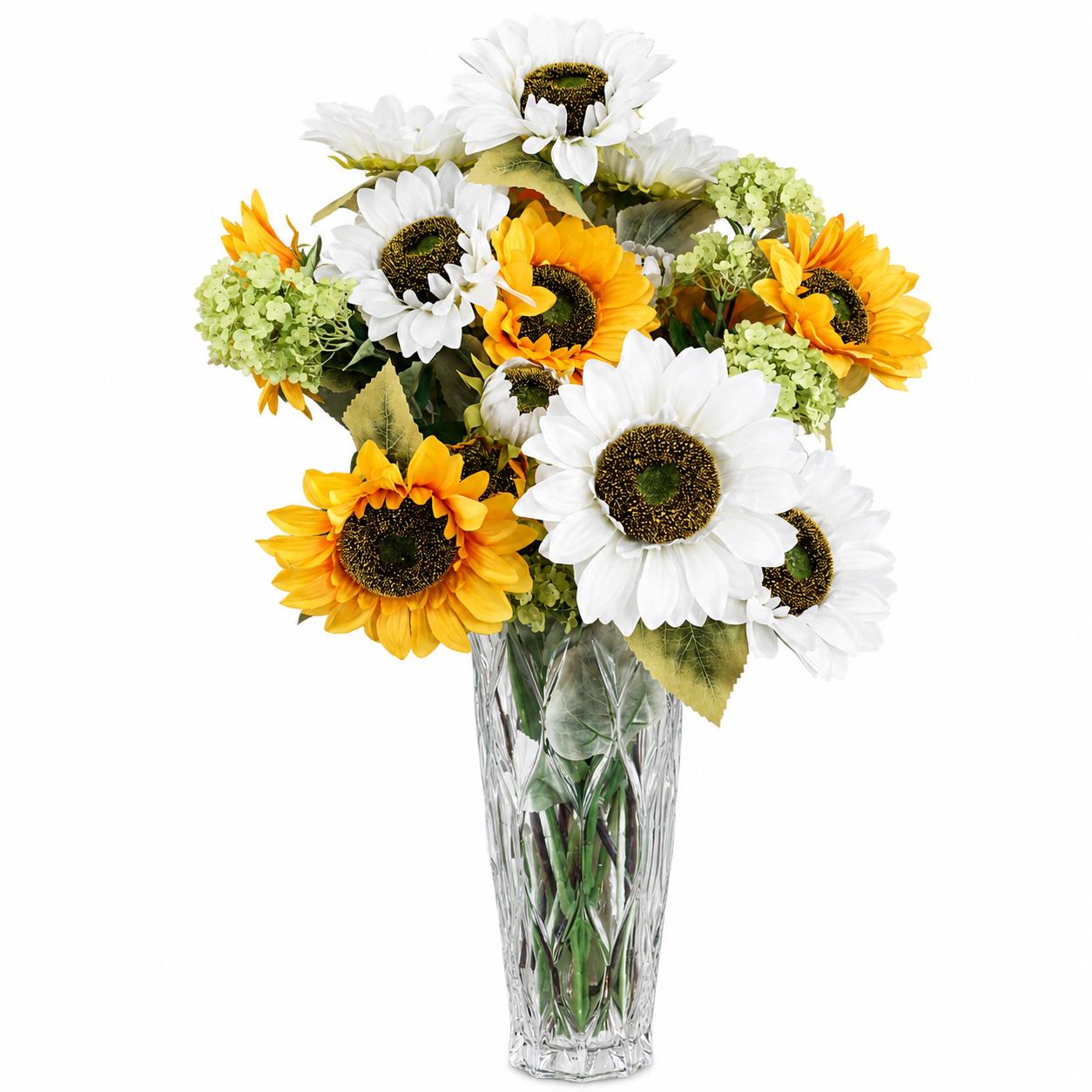 Leaf 80cm White and Yellow Sunflower Mix Glass Vase