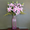 100cm Pink Lily and Fern Display Glass Vase - Premium Quality