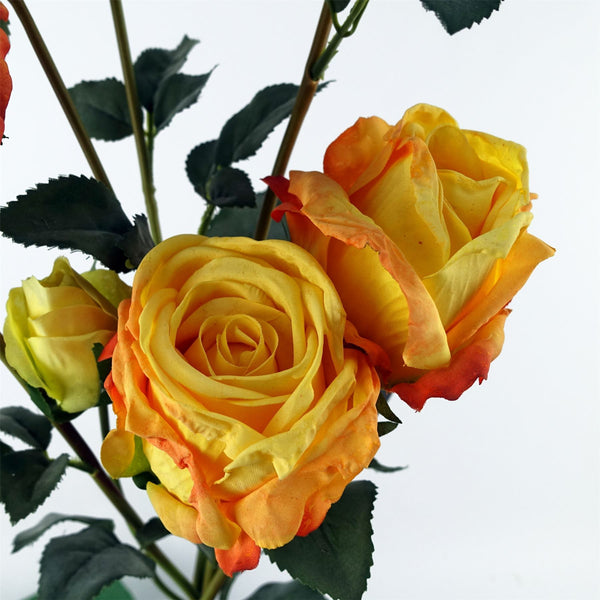 6 x 60cm Yellow Rose Artificial Flower Sprays - 24 Flowers 18 Buds - Premium Quality