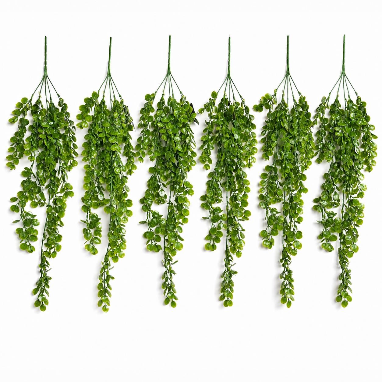 Pack of 6 x 75cm Artificial Trailing Round Botanik Hanging Foliage Plant - Classic Gloss Green - Premium Quality