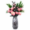 Leaf 85cm Geometric Glass Vase Pink Peony and Berry Artificial Flowers