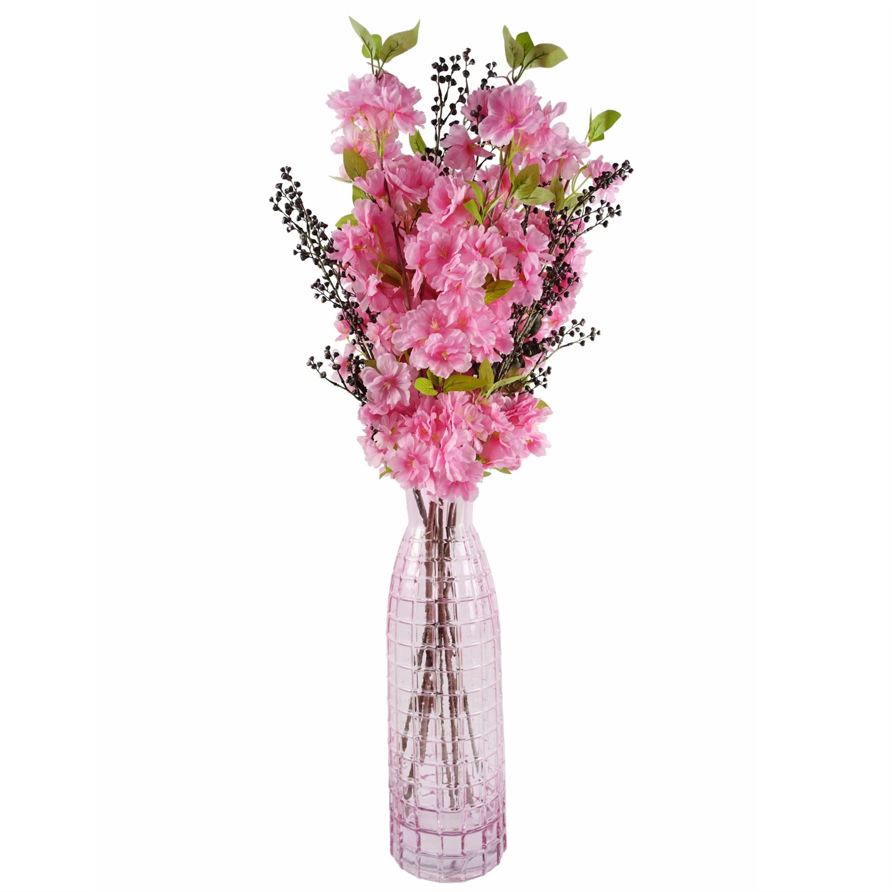 Pack of 6 x Artificial Flowers Pink Blossom Stem 100cm