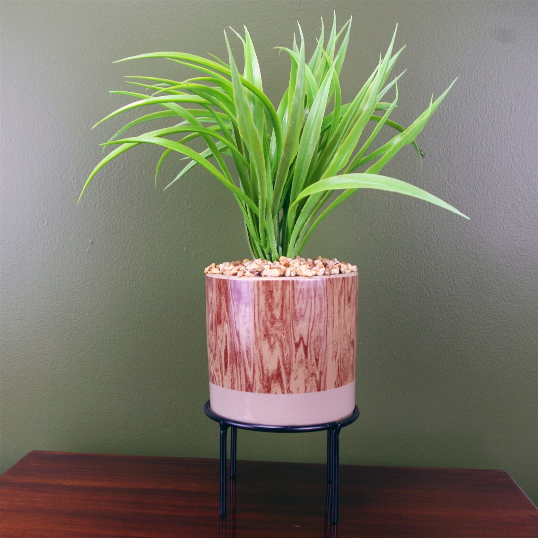 Artificial Grass Plant Planter Ceramic & Metal Stand Botanik