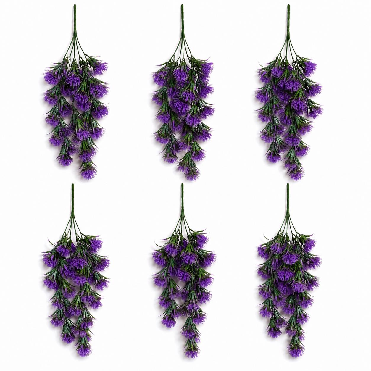 Pack of 6 x 75cm Artificial Purple Thistle Trailing Hanging Plant Faux Floral