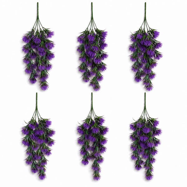Pack of 6 x 75cm Artificial Purple Thistle Trailing Hanging Plant Faux Floral