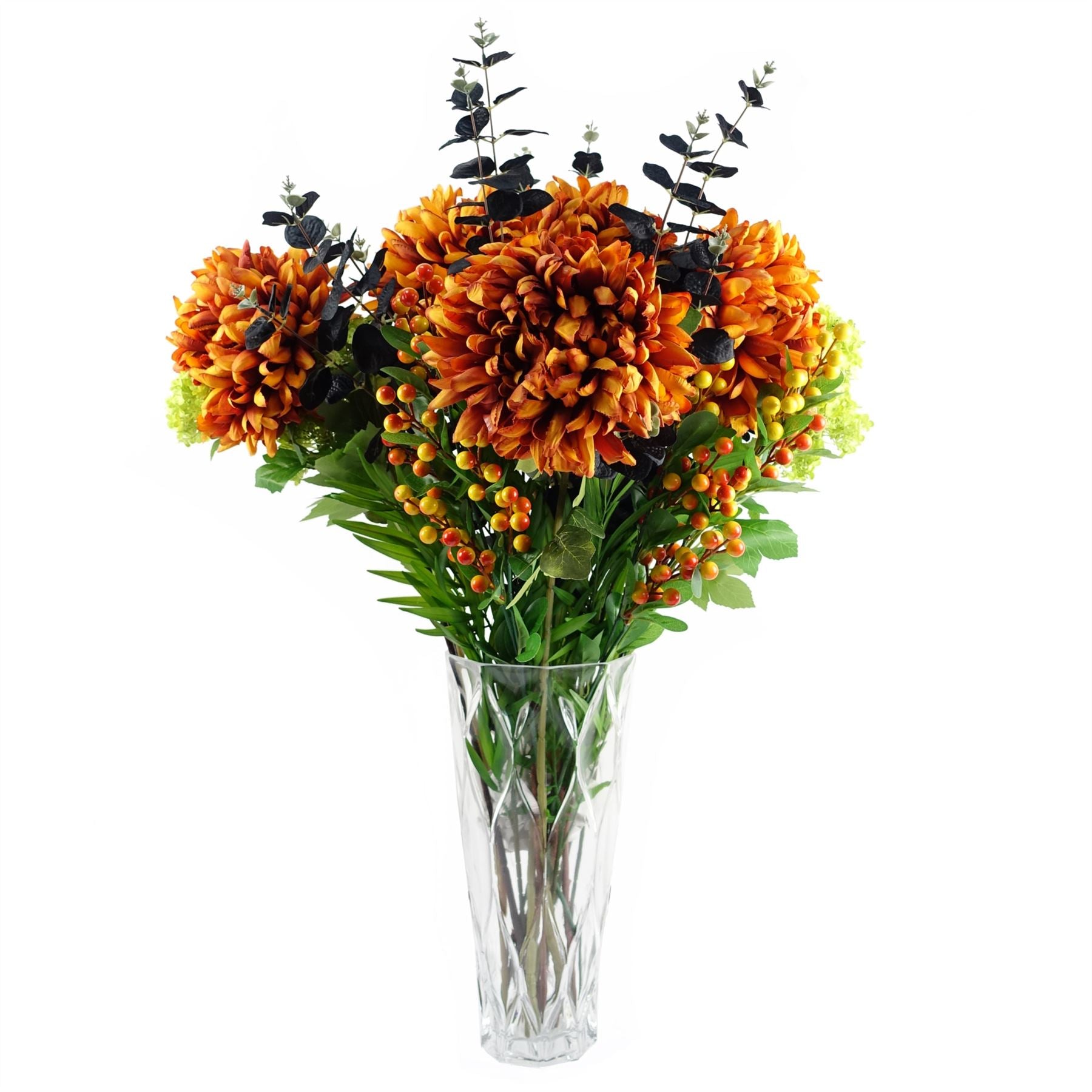 Pack of 6 x Artificial Flowers Extra Large Reflex Chrysanthemum - Orange 75cm