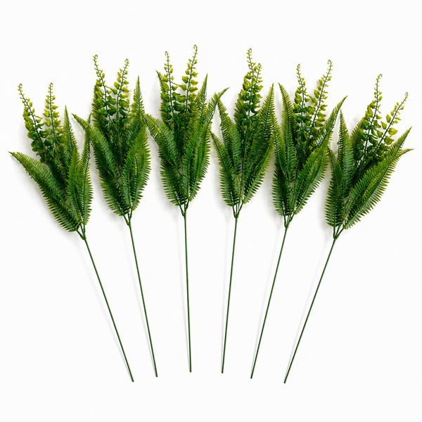 Pack of 6 x 50cm Artificial Fern Mixed Foliage Spray Stem