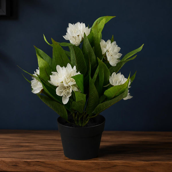 Leaf Design 18cm Artificial Freesia Plant White Flowering