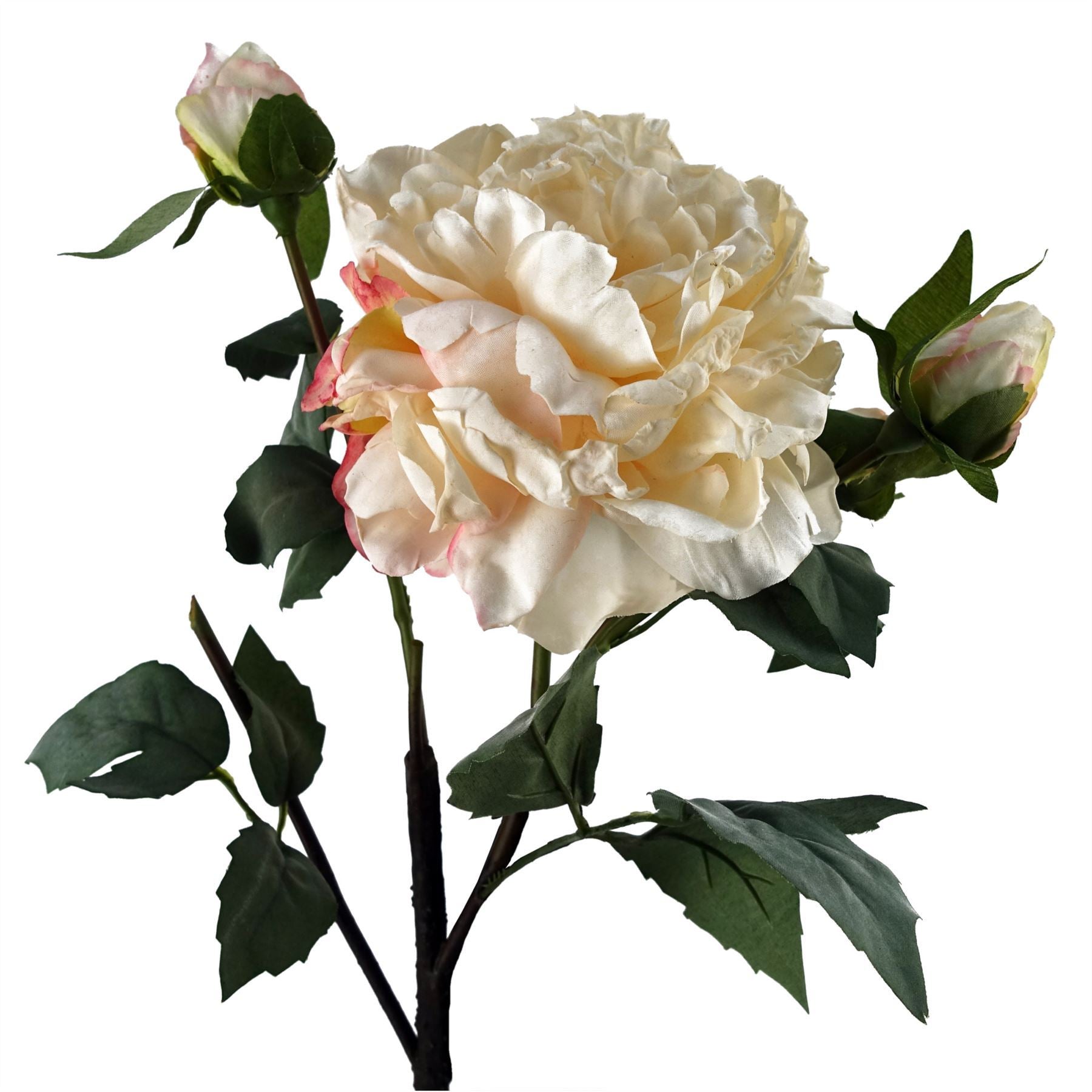 6 x 60cm Peony Artificial Flower Cream - 6 flowers 18 buds - Premium Quality