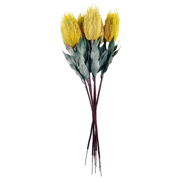 Pack of 6 x 75cm Banksia Menziesii Yellow Flower Stem Artificial - Premium Quality