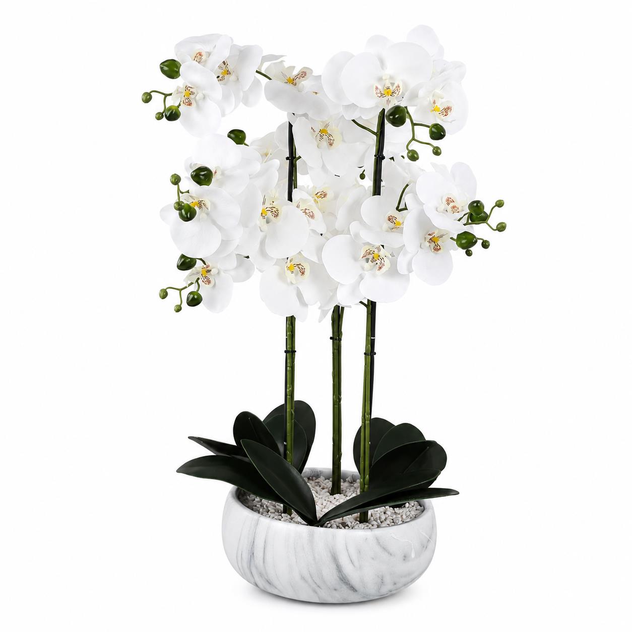 Orchid Artificial White Marble Effect  Ceramic Planter Botanik