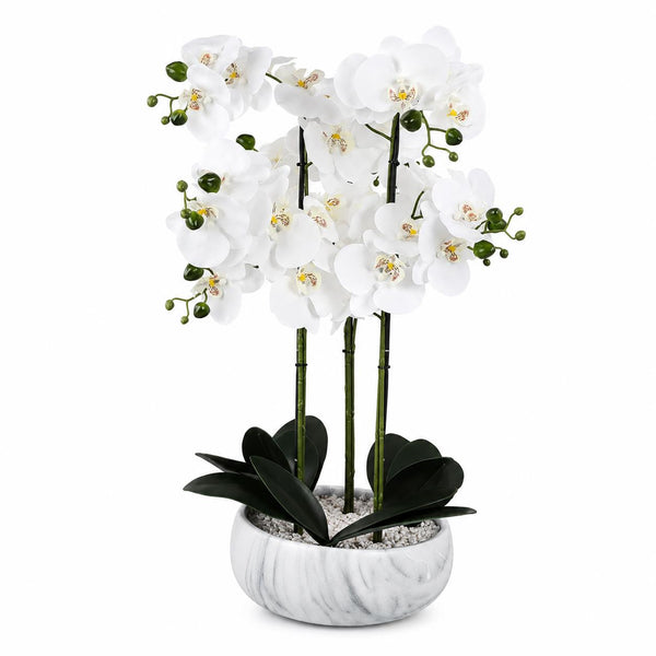 Orchid Artificial White Marble Effect  Ceramic Planter Botanik