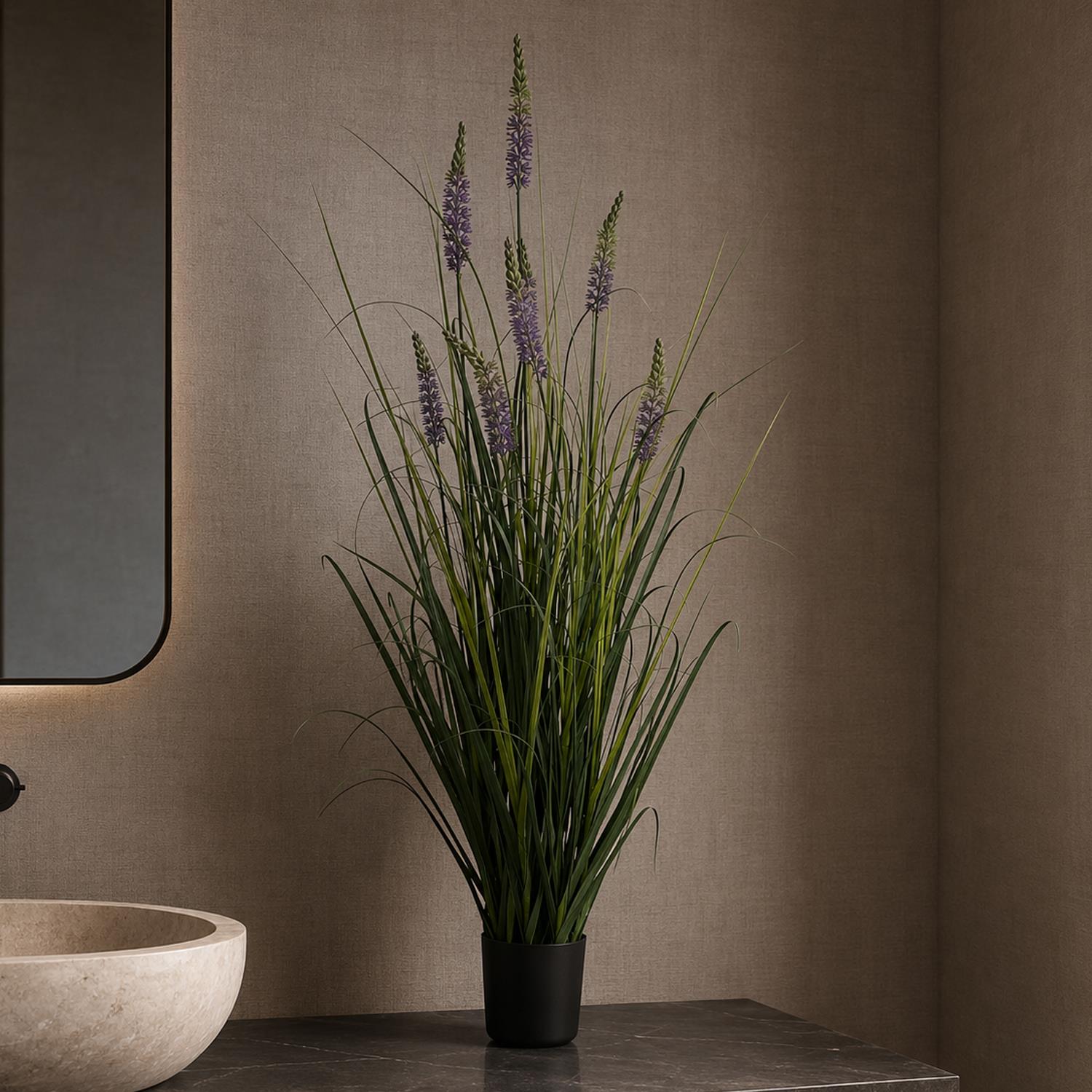 125cm Artificial Lavender Grass with Pot - Premium Quality