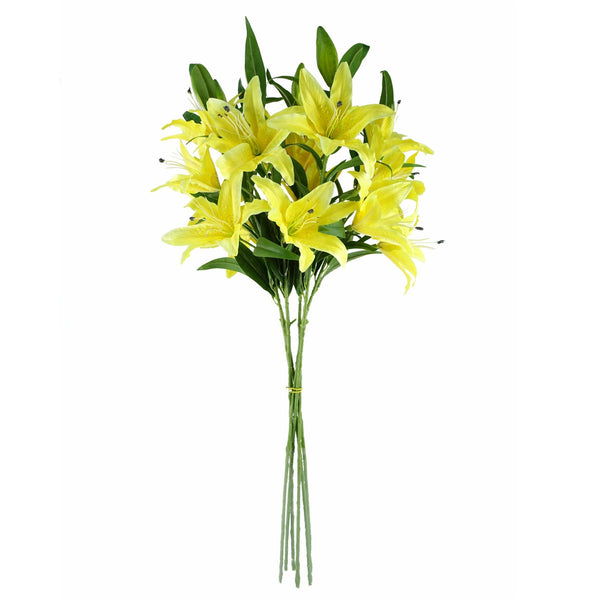 Pack of 6 x 100cm Large Yellow Lily Stem - 18 Flowers - Premium Quality