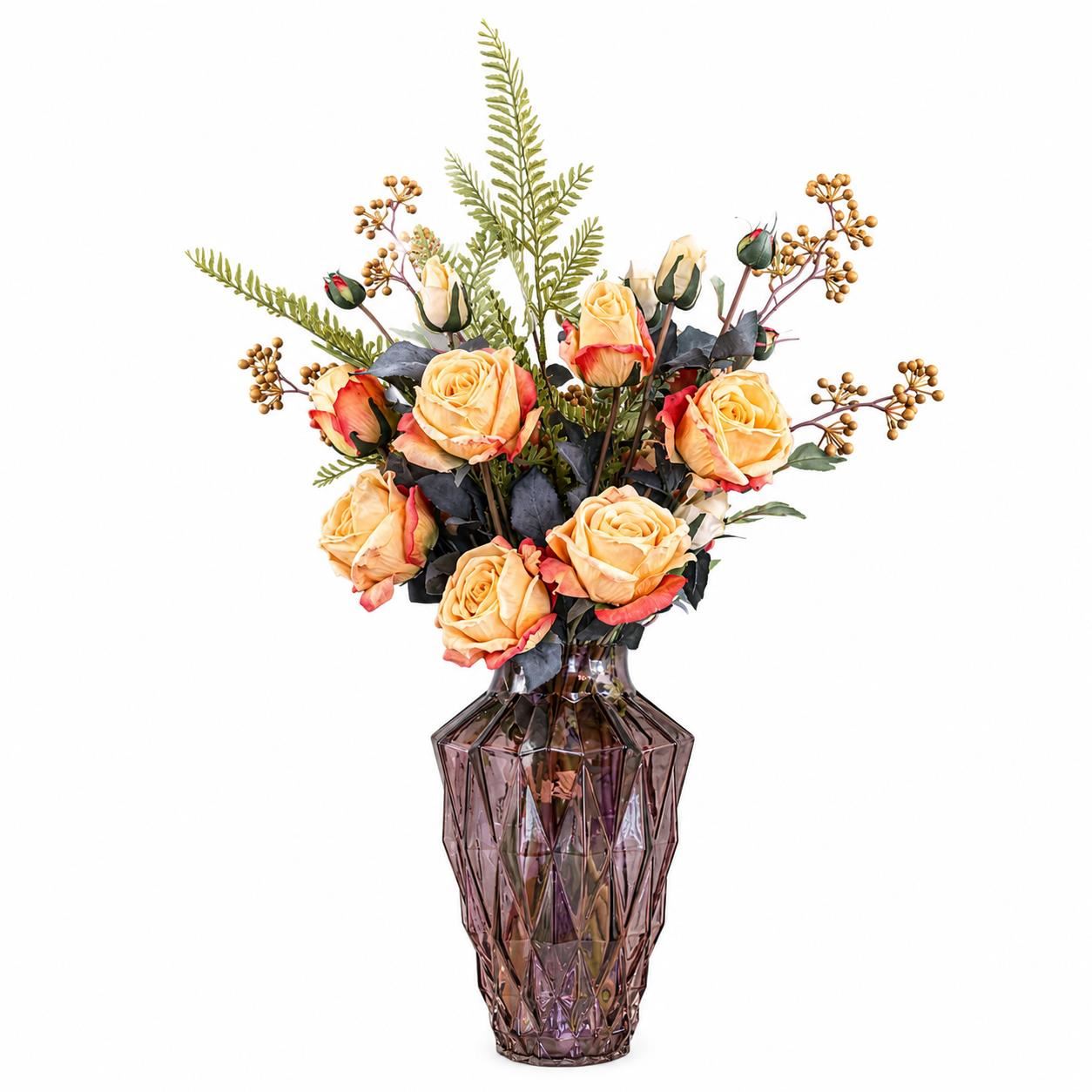 65cm Yellow Rose Display Geometric Glass Vase - Premium Quality