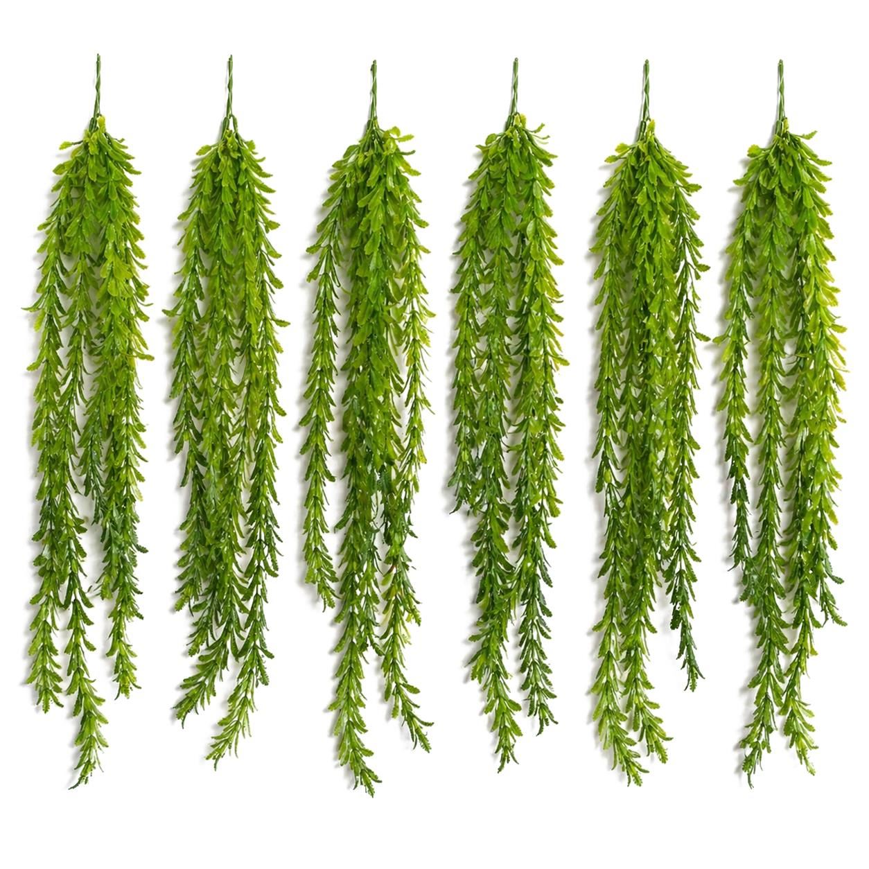 Pack of 6 x 80cm Artificial Trailing Fern Style Hanging Plant Faux Greenery Vine - Premium Quality