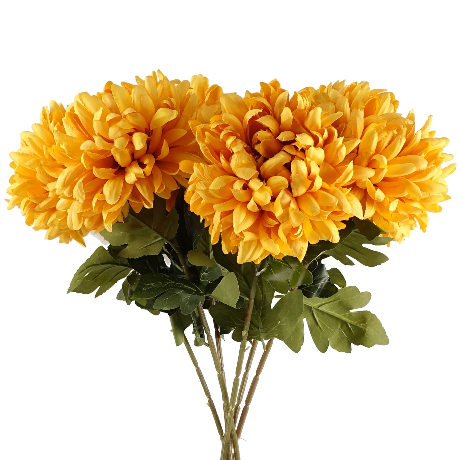 Pack of 6 x Artificial Flowers Extra Large Reflex Chrysanthemum - Gold 75cm