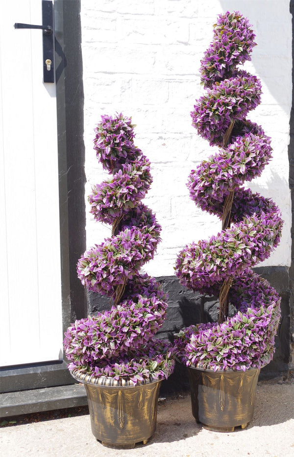 90cm Pair of Purple Large Botanik Spiral Topiary Trees with Decorative Planters - Premium Quality