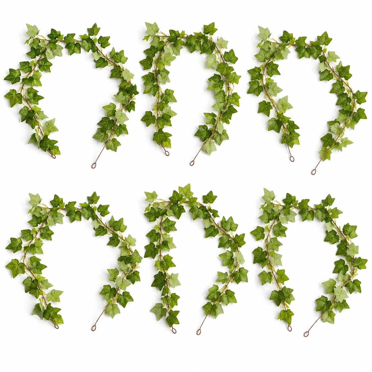 Pack of 6 x 160cm Artificial Ivy Garland Trailing Hanging Plant Faux Foliage - Green