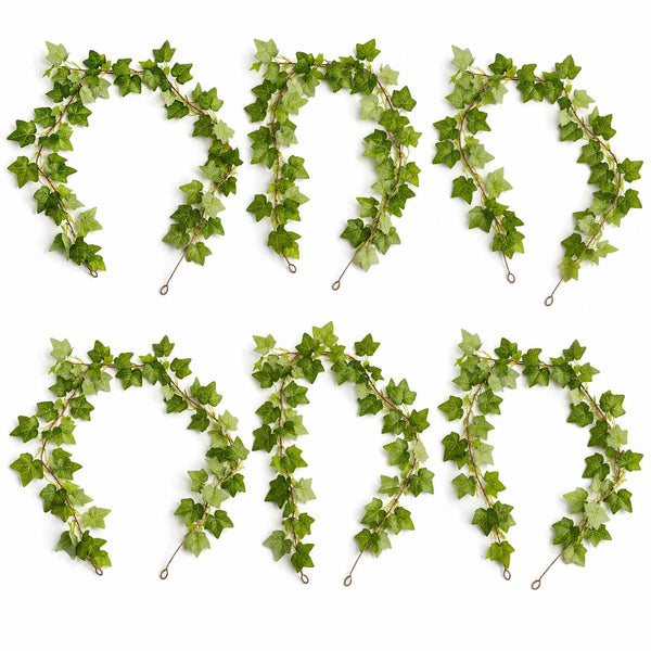 Pack of 6 x 160cm Artificial Ivy Garland Trailing Hanging Plant Faux Foliage - Green