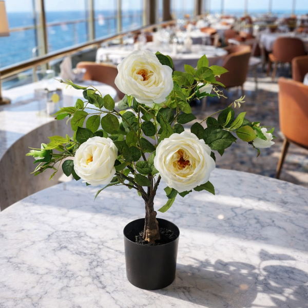 Leaf Design 70cm White Camellia Rose Plant Artificial